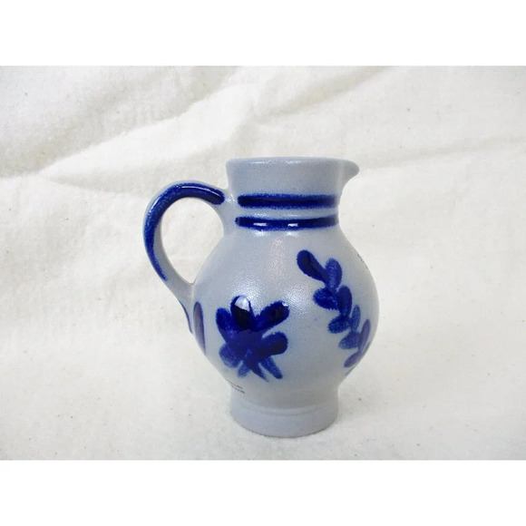 German Salt Glazed Pottery Pitcher Cobalt Blue Imperial Eagle Laurel Wreath bud - Picture 1 of 6